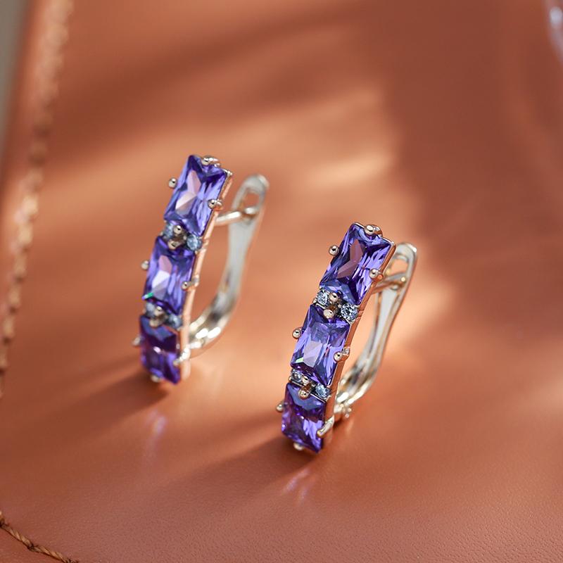 Full Blue Natural Zircon Drop Earrings For Women Fashion Oblong Rose Gold Color High Quality Daily Fine Jewelry