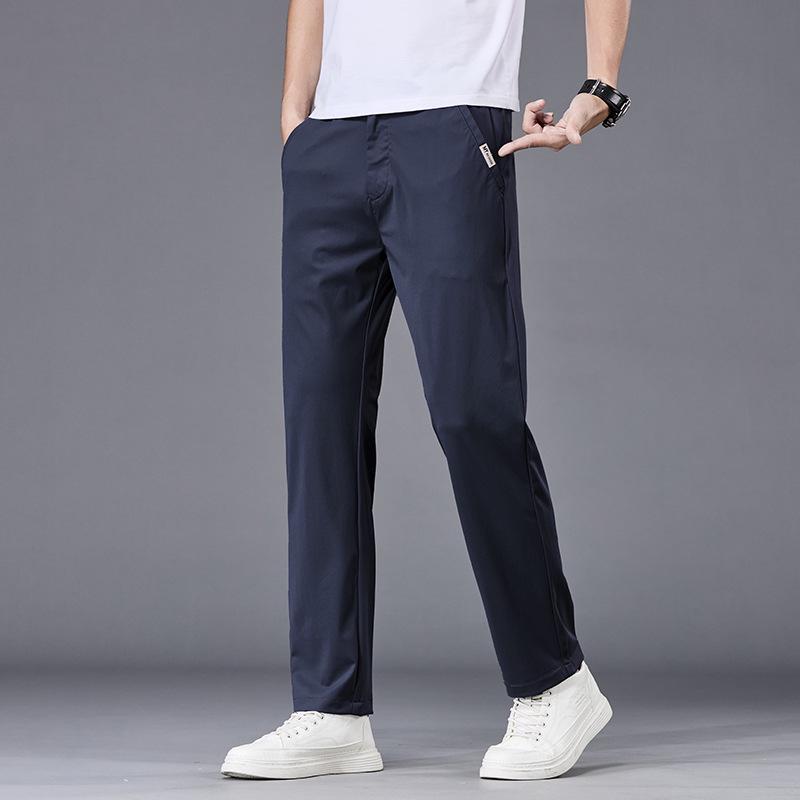 Men's Summer Slim Fit Four-Way Stretch Ice Silk Pants - Trendy Casual Straight Leg Suit Style