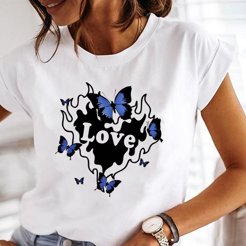 (Asian Size) Flower Trend Lovely Women Lady Female Top Printed Tee Summer Clothing Casual T Shirt Fashion Graphic Short Sleeve T-shirts