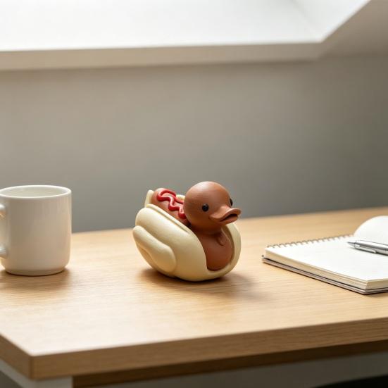 Baizihuahu 3D Printed Hot Dog Duck Figurine, Cute Food Animal Sculpture with Matte Finish, Funny Mini Desk Toy Office Home Decor