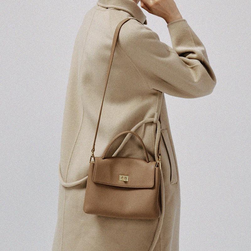 Leather Women's Bag, Fashionable Small Square Bag, Women's Top Leather Handbag, Single-shoulder Leather Crossbody Bag