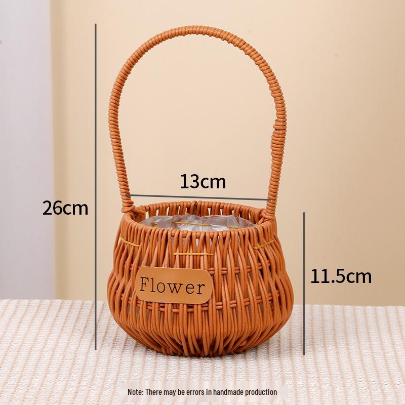 Imitation Rattan Woven Flower Basket: Handheld Arrangement, Living Room Decor, Photography Prop, Picnic, Pastoral, Flower Girl, Souvenir.