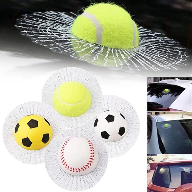 Bilstyling Baseball Fotball Tennis Stereo knust glass 3D-klistremerke Bilvindusball treffer selvklebende klistremerke Bilklistremerker