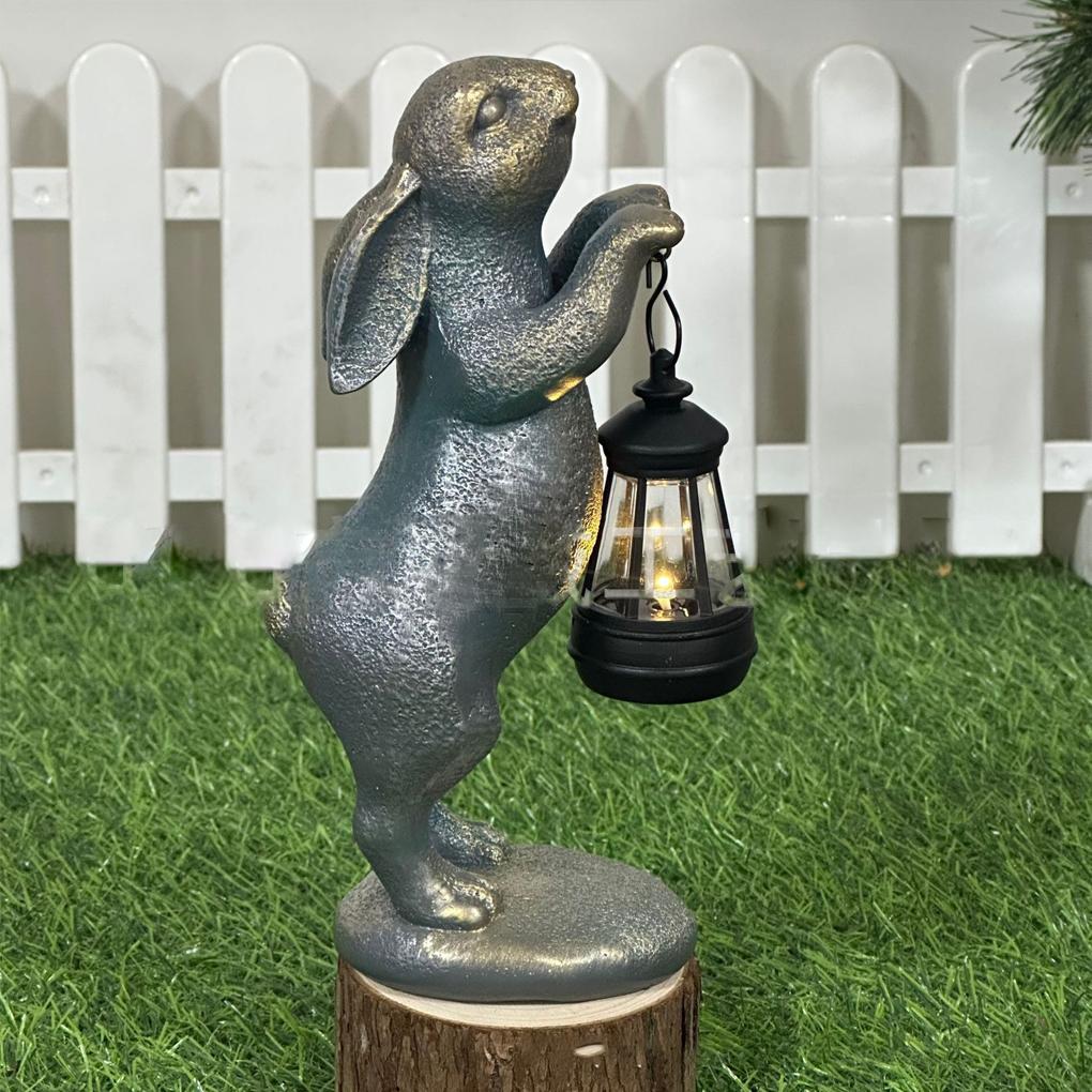 Solar Bunny Statue Garden Decor with LED Solar Lantern Resin Animal Sculpture Figurine Outdoor Decoration for Garden Courtyard