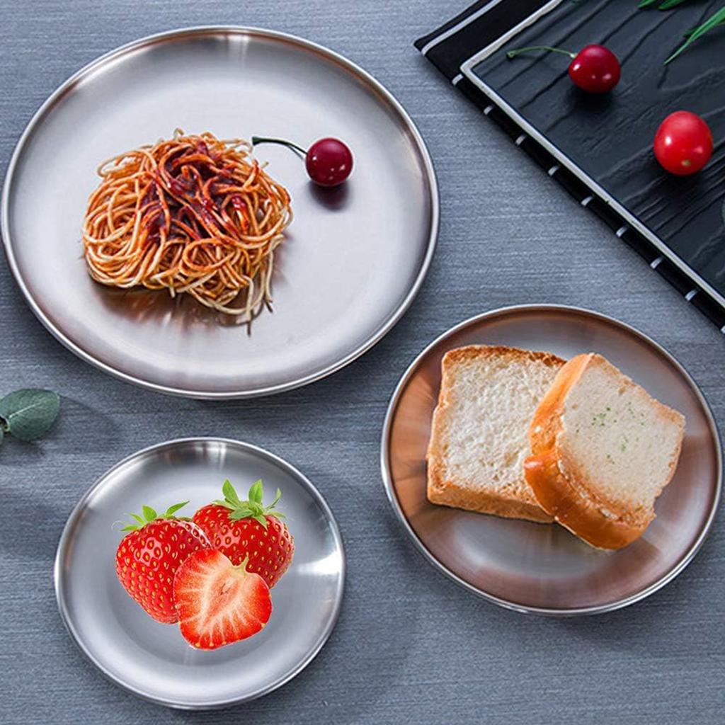 10-Piece Stainless Steel Dinner Plates, Round Salad Dessert Plates, Serving Plate for Home Kichten, Outdoor Camping, Snack, Pizza and BBQ