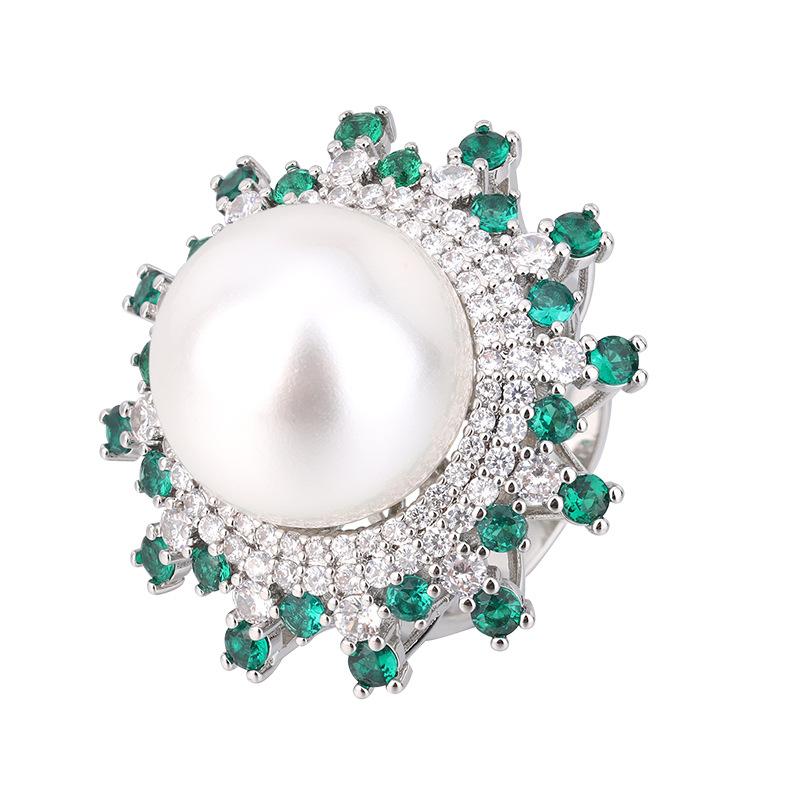 Schmuck Kupferboden Vergoldet Eingelegt Smaragd Perle Dreiteiliges Set Damen 16-12Mm