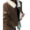 Men's Retro Tie-Dye Lamb Wool One-Piece Coat with Velvet Thickened, Turn-Down Collar, and Leather Accents