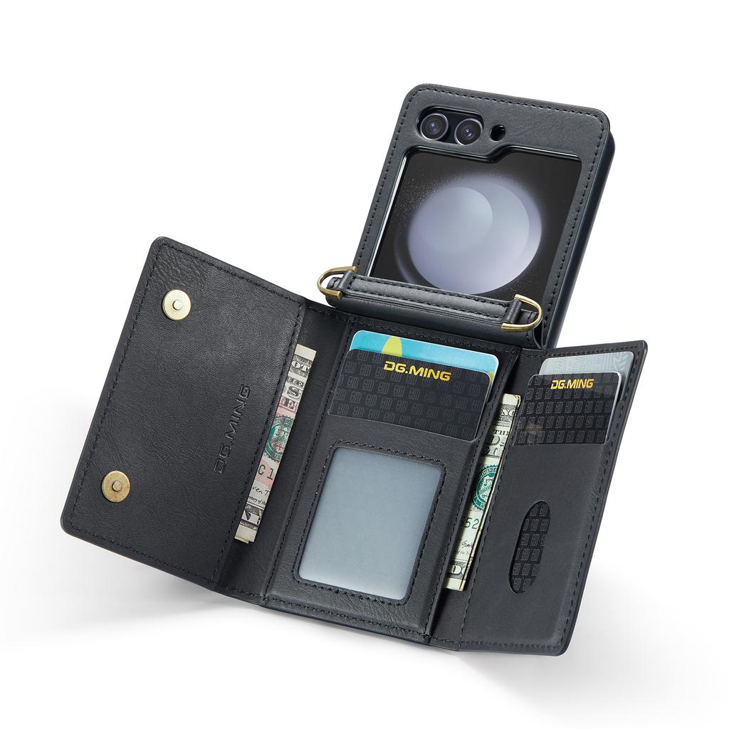 DG.MING M5 Series for Samsung Galaxy Z Flip7 FE 5G/Z Flip6 5G Case RFID Blocking Card Slots PU+PC Phone Cover