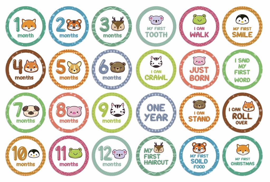Inkdotpot 12 Month Baby  Milestone  Sticker  Boy Girl-Monthly  Milestone  Round  Stickers 24 Count