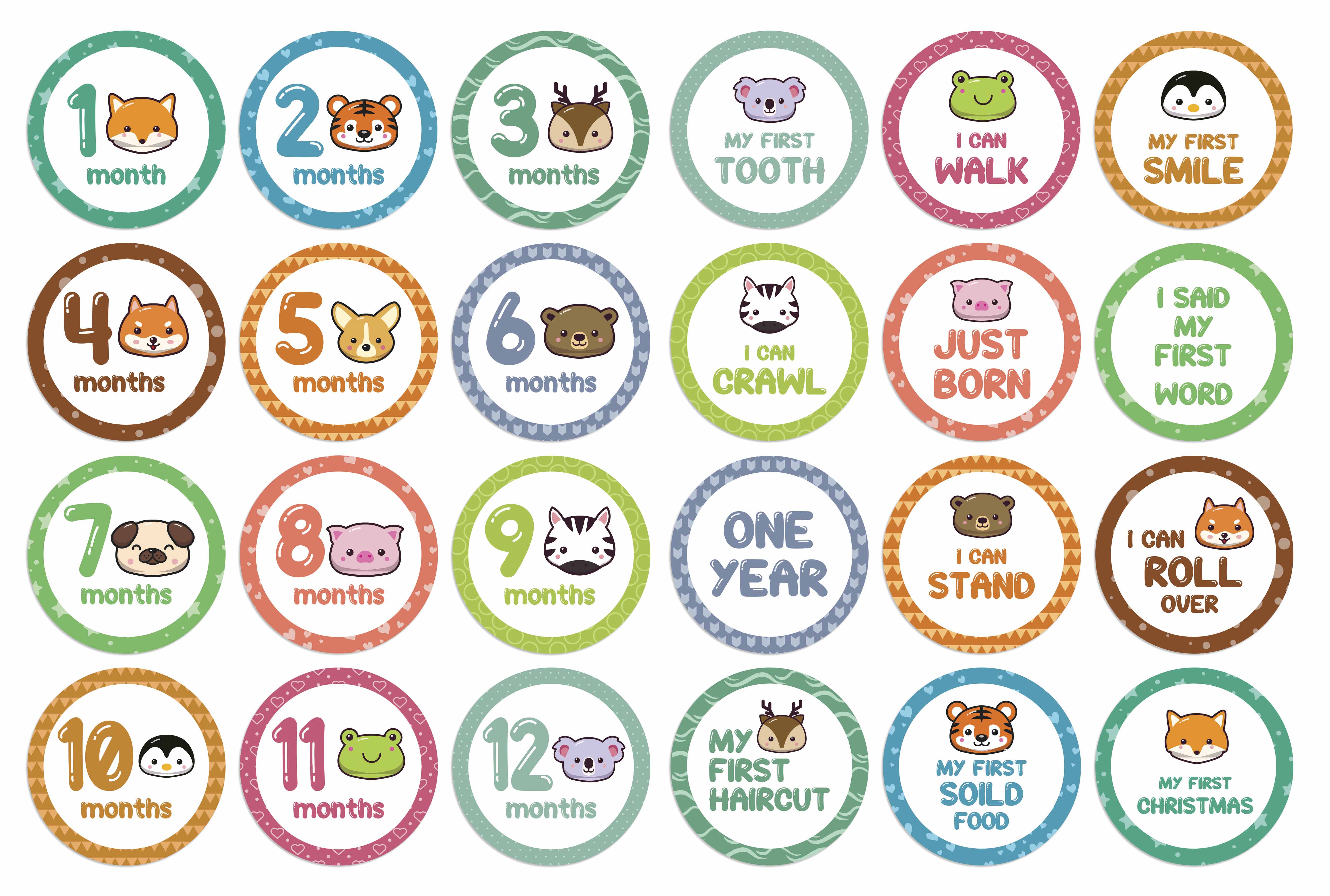 

Inkdotpot 12-місячна дитина Milestone Sticker Хлопчик дівчинка-Monthly Milestone круглі наклейки 24 шт. 4 Inch синій