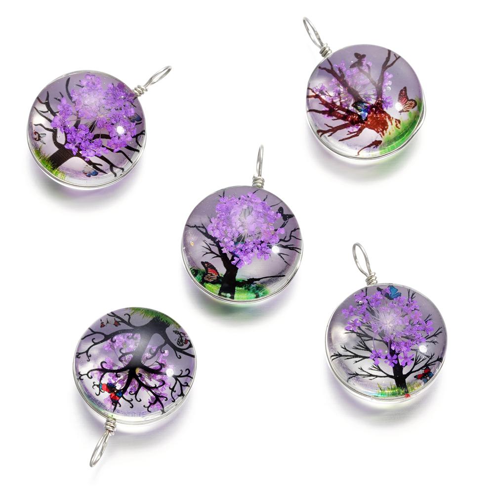 5pcs/lot 20*29mm Crystal Glass Real Dried Flower Round Shape Pendants for DIY Handmade Jewelry Bracelet Necklace Accessories