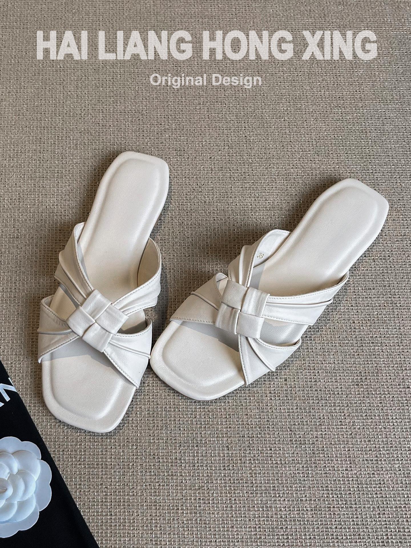 

Blue Cabinet Version~ French New Beach Slippers Women s Summer Wear Versatile Comfortable Square Head Folded Flat Bottom Cool Slippers 35