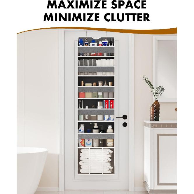 Over The Door Organizer Hanging - 6 Shelf Over Door Organizers with 6 Clear Front & 12 Side Pockets - Swing-proof 50LB Load Behind Door Storage for