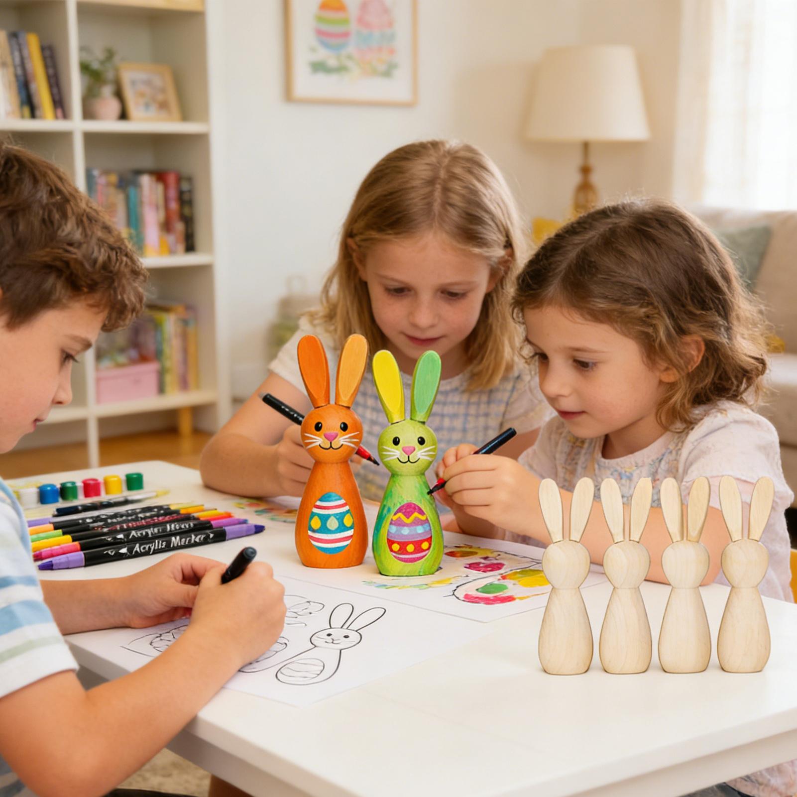Wooden Easter Bunny Unfinished Festive Decoration Paint Your Own Rabbit Figure For Kids Teens Adults Craft Lovers Art Teachers
