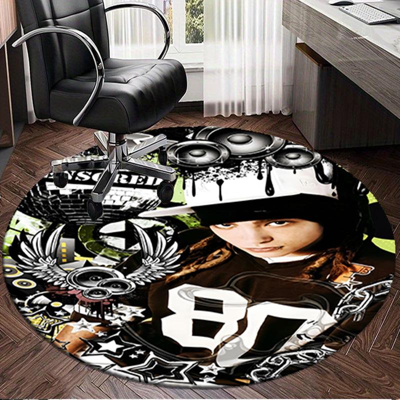 1PC Tokyo-Hotel Music Round Rug, Non-slip Chair Mat, Home Decor, Circle Carpet Perfect for Office, Bedroom, Living Room,Christmas Gift