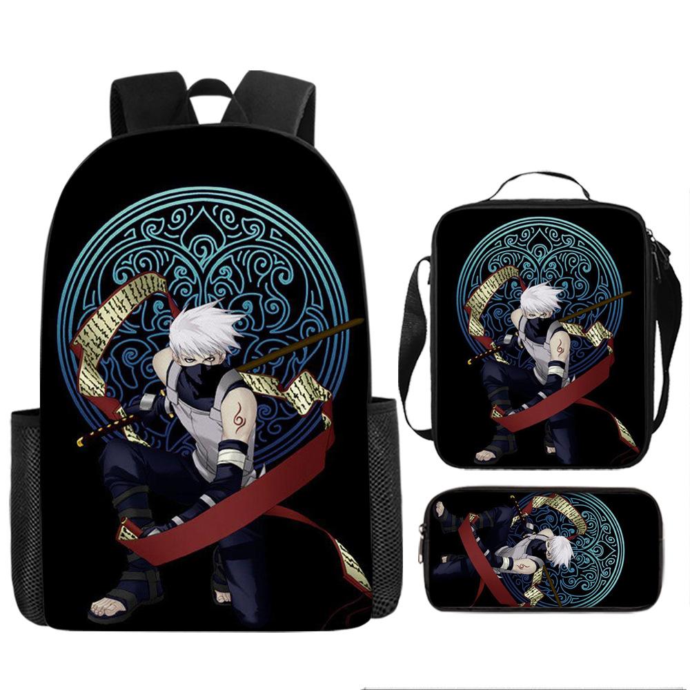 Primary school students' new Naruto cartoon schoolbag three-piece backpack large-capacity backpack