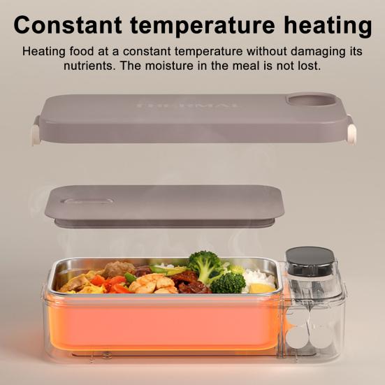 Heated Lunch Box 900ml Capacity 2-in-1 Stainless Steel Electric Warming Box Non-Stick Coating Portable Meal Container for Office Car Travel