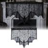 Halloween Party Table Set Door Curtain, Lace Spider Web Fireplace Cover, Scary Skeleton Witch Shrink-resistant Fabric Bat Print Window Drapes for Home
