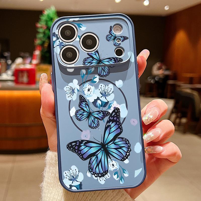 Luxury Colorful Butterfly Pattern Case For iPhone 17 Pro Max Magnetic For Magsafe Hybrid Slim Matte Cover For iPhone 16 15 14 13 Pro Max