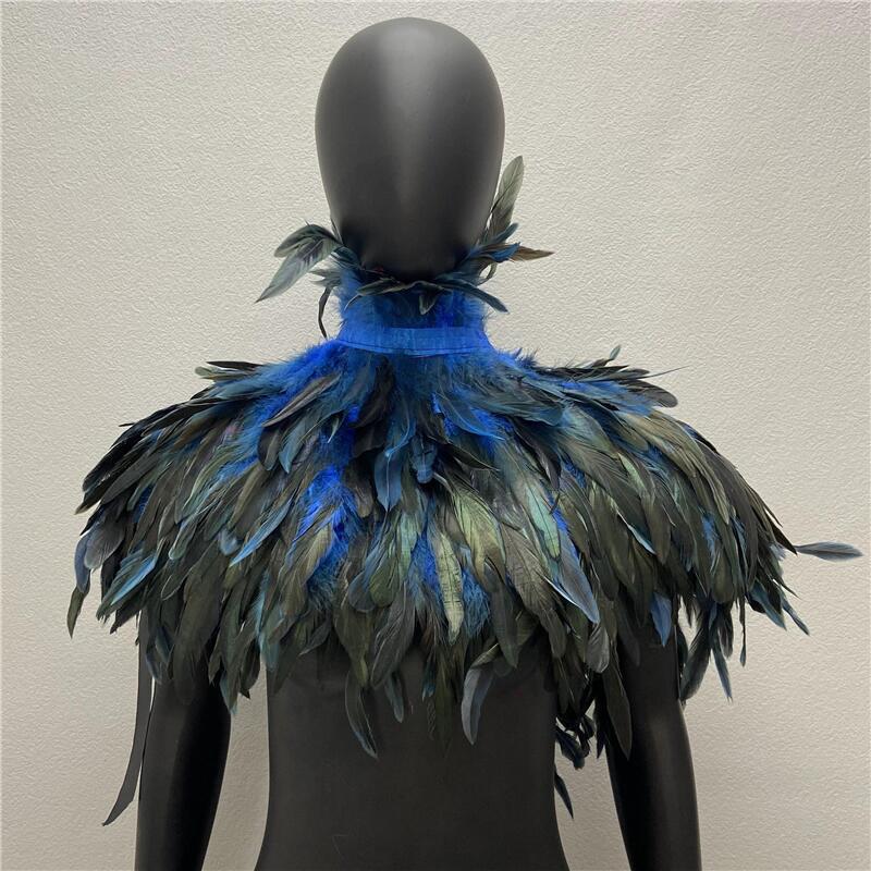 Gothic Feather Shawl with Rooster and Chicken Feather Accents - Halloween Masquerade Accessory