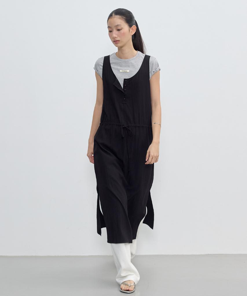 City Breeze Nylon Henley Neck Sleeveless Long Dress_3 Colors
