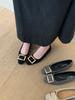 2025 Autumn New French Retro Square Head Low Heel Light Mouth Single Shoes Temperament Metal Square Buckle Commuter Shoes Women