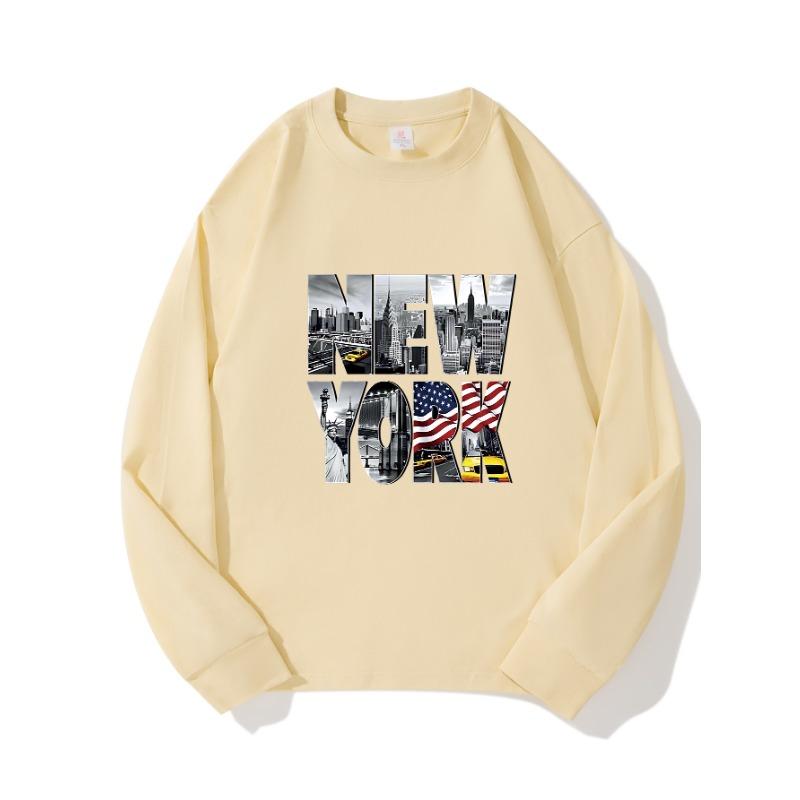 

New York Autumn Clothing Длинные рукава из чистого хлопка Новые мужские и женские топы, весенний внутренний слой, базовая рубашка, футболка с круглым вырезом и длинными рукавами XXL бежевый