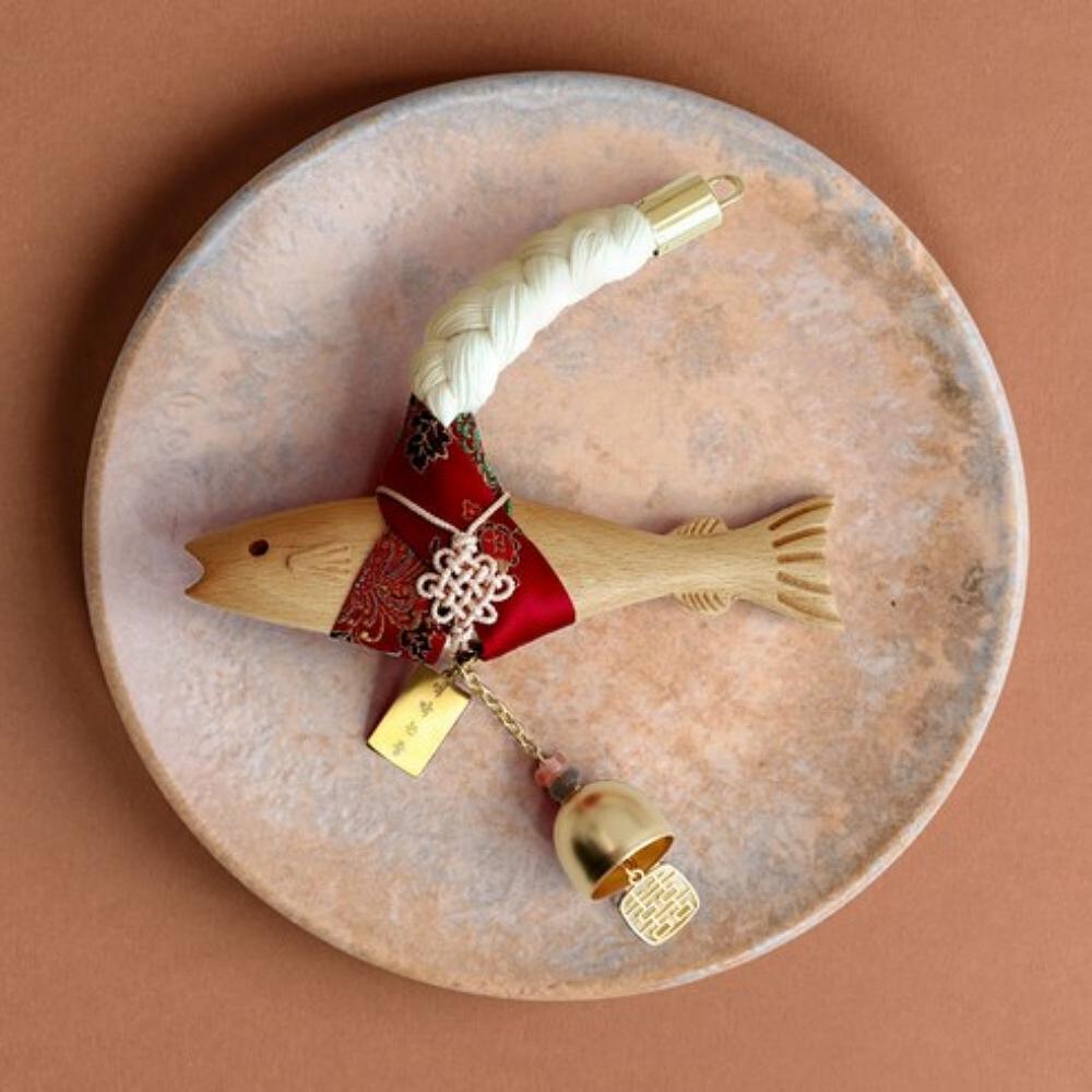 THINKHAUS Korean Traditional Dried Pollock Good Luck Wooden Magnet Red