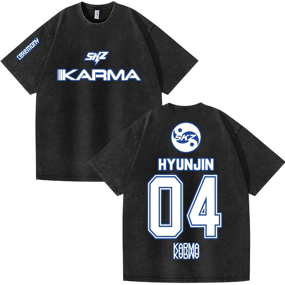 KPOP KARMA Women's T-shirt Retro Washed Short Sleeved Hip-hop Cool Women's Top Clothing