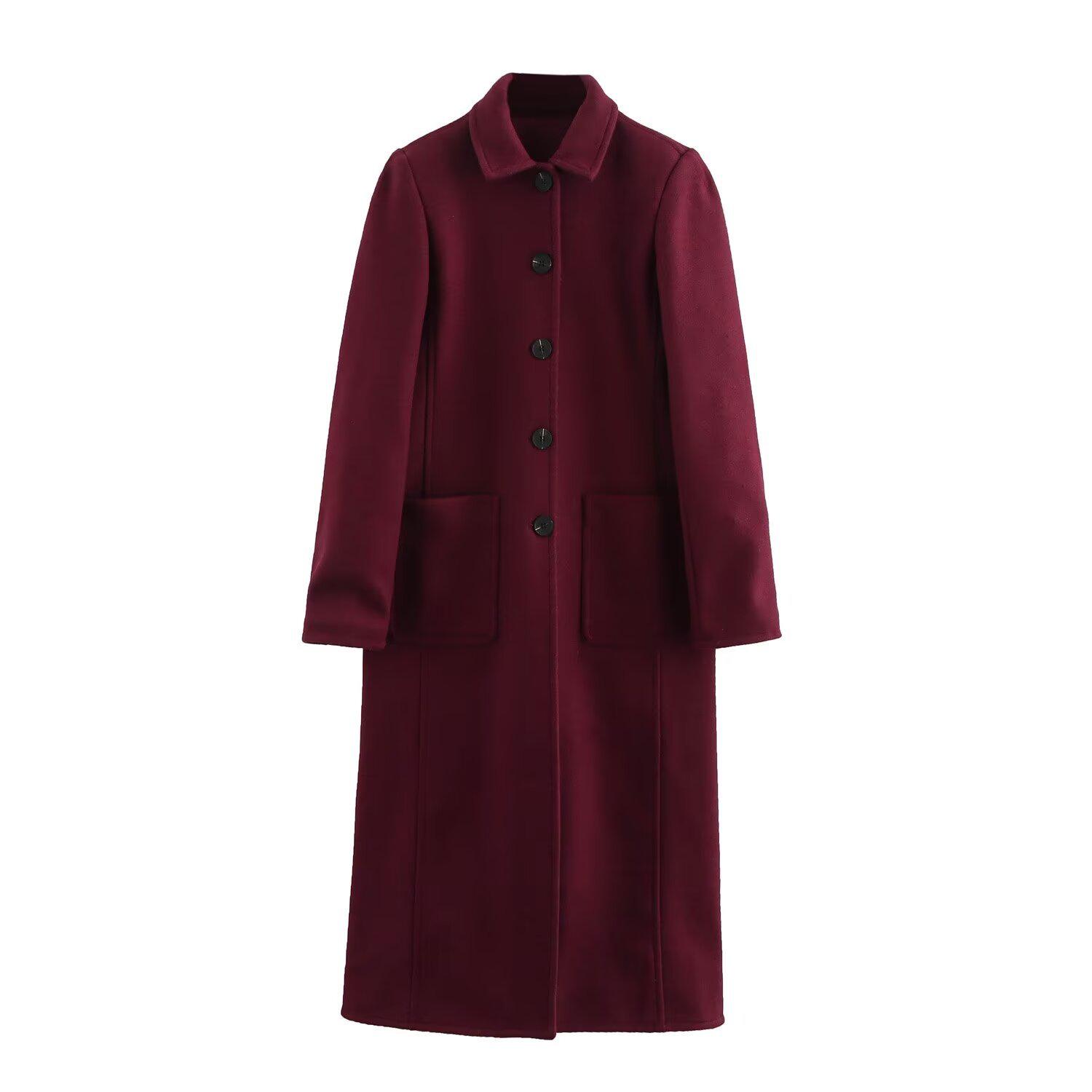 

Европейский и американский стиль 2025 весна отложной воротник мягкий свободный повседневный карман тренч Medium бордовый