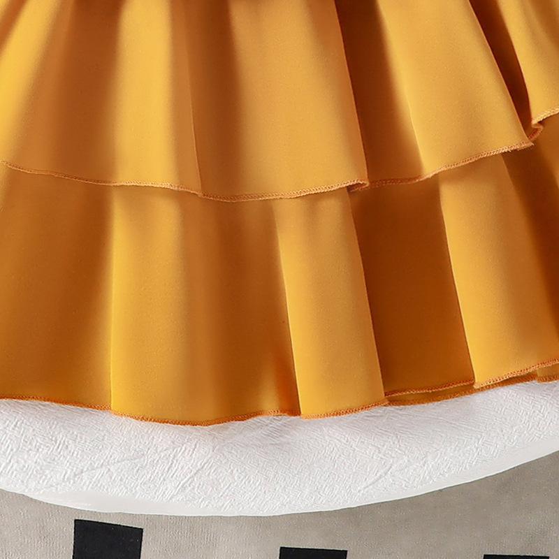 Girls' Summer Outfit Set: Sunflower Sleeveless Top and Cake Skirt Two-Piece Set