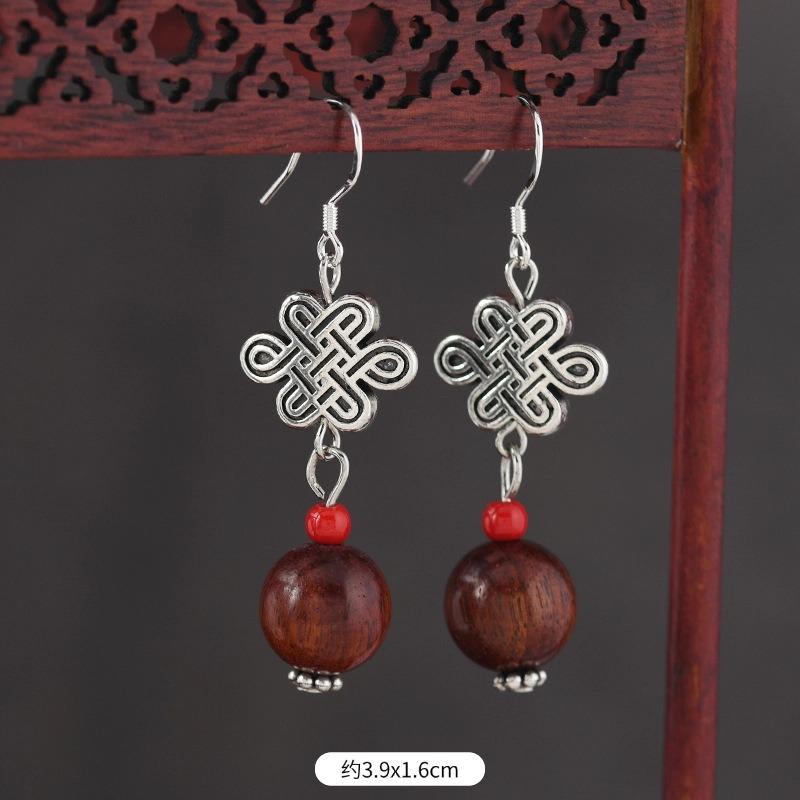 Original Zen Sandalwood Earrings, Retro Literary and Medium Earrings, High-end S925 Silver Hook Earrings for Women