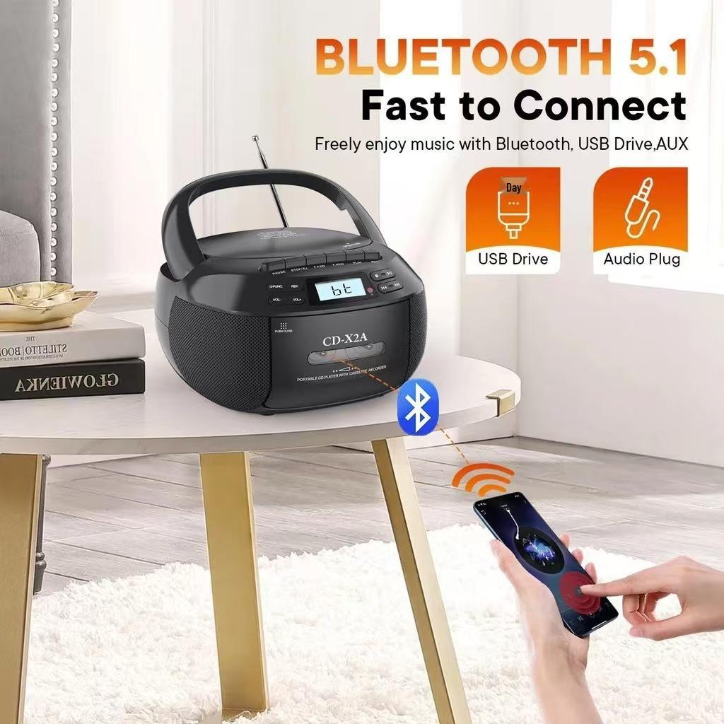 Portable Bluetooth Cassette Radio & CD Player with USB, Recording, and A-B Repeat Functionality