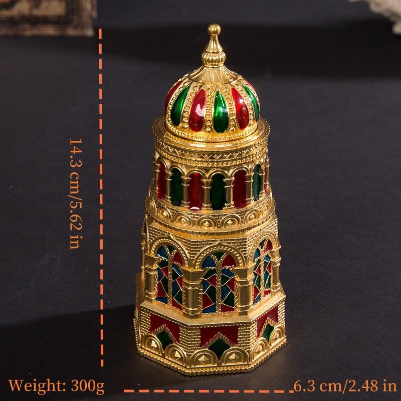 

Automatic Toothpick Box Alloy Vintage Embossed Mosque Style Organizer Holder Toothpick Dispenser Box Home Desktop Decoration