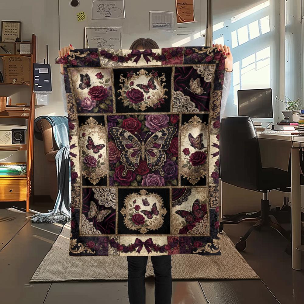 Butterfly Decoration Print Flannel Blanket, High Quality Comfortable for All Seasons, Home Decor, Warmth and Comfort, Perfect for Christmas Gifts32