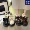 Lazy winter thick-soled muffin bow velvet small leather shoes women's autumn and winter warm and comfortable cotton