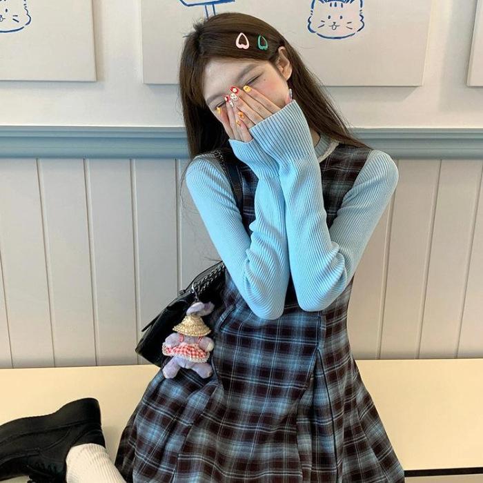 Miu department college style early spring wear suit women s senior sweet plaid pleated dress two-piece set small man S