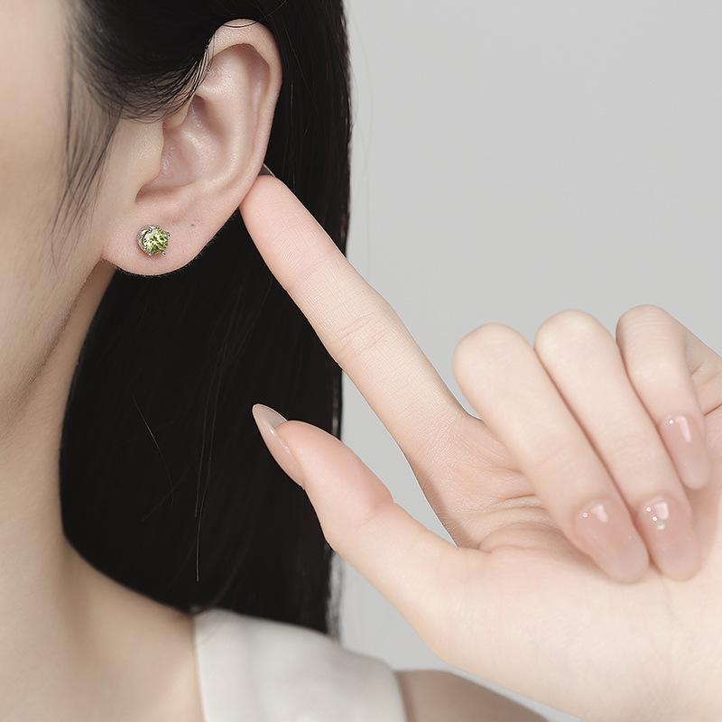 Orecchini Peridoto Naturale Donna Argento Sterling Semplici Atmosferici Orecchini Corona Temperamento Uomo Orecchini Personalità