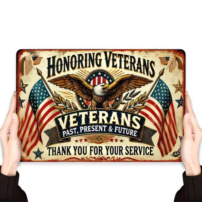 Tin Sign Honoring Veterans Past Present Future Thank You For Your Service Vintage Eagle Patriotic Metal Wall Art for Home Bar