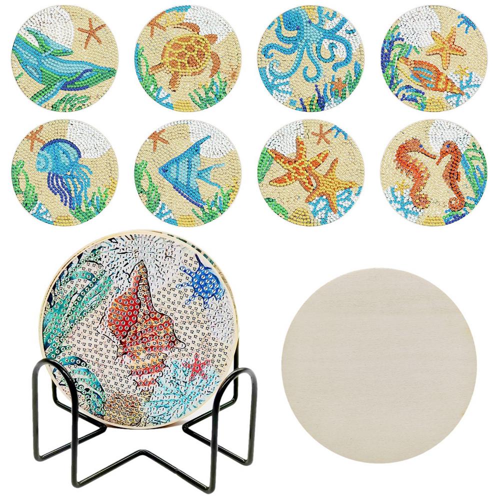 

Gem Dot Art Coasters Craft Kits Gem Ornament With Holder Cup Holder Desktop Decorations Educational Party Favors For Apartment (as the picture,as show)