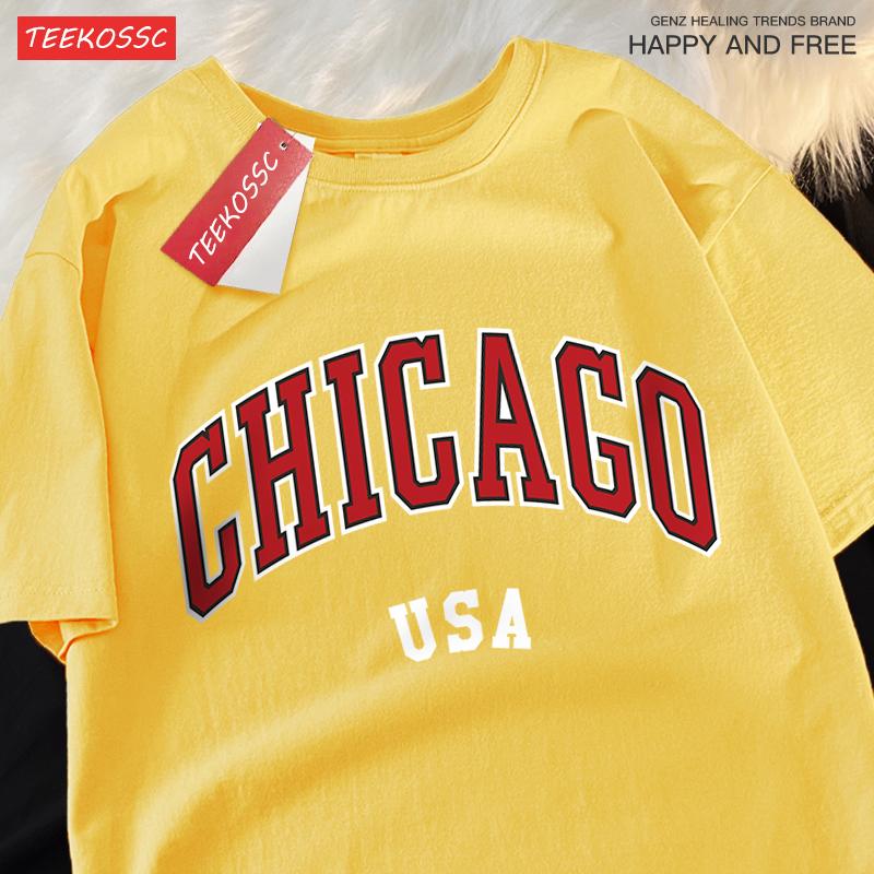 Chicago USA Klasyczny Graficzny T-Shirt Męski Street Crewneck T-Shirty Tee Ubrania Koszulka Casual Bawełna Krótki Rękaw Para