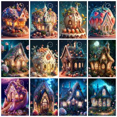 5D Diy Diamond Painting House Flower Full Square Round Embroidery Mosaic Fantasy Landscape Wall Decor