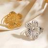 Hip Hop Personality Stainless Steel 18K Gold-plated Flower Rings for Women Simple Fashion Party Finger Jewelry Accessories Gifts
