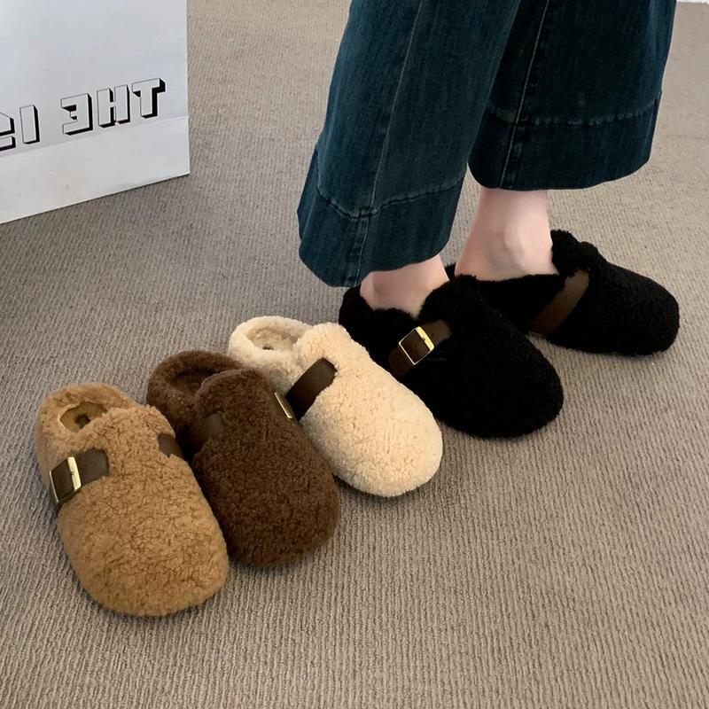 Thick-soled Birkenstocks, bag head, half-towed cotton slippers, women's wear autumn and winter new snow boots, plush cotton shoes