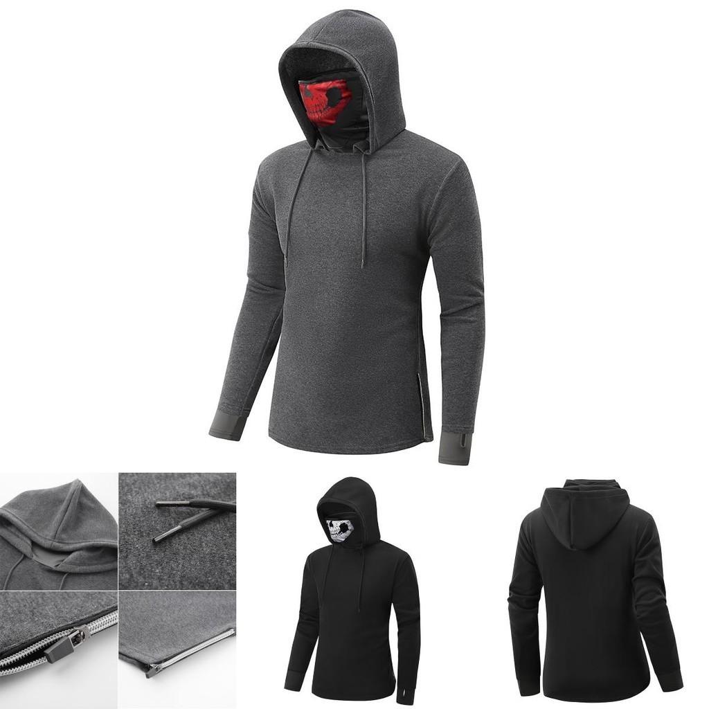 Stylish Loose Fit Long Sleeve Hoodie Sweatshirt With Skull Head Mask Print