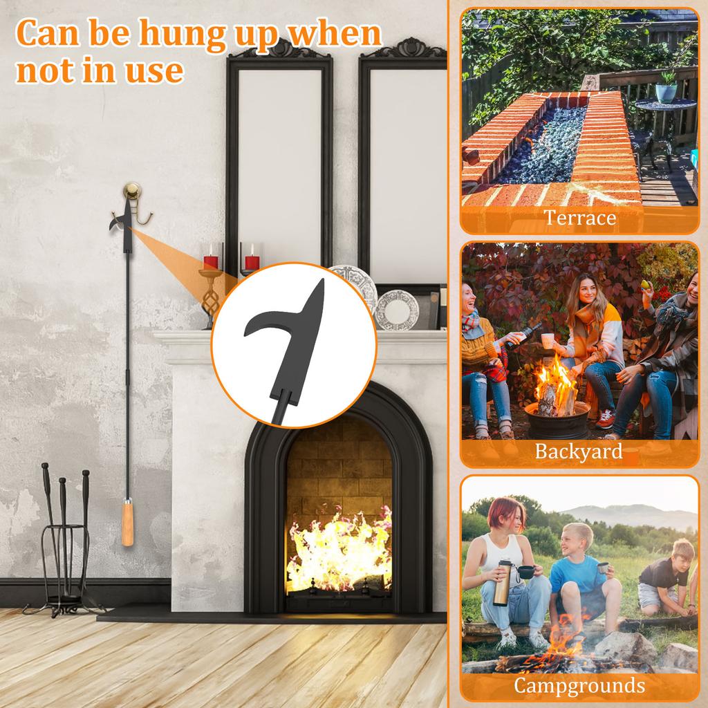 1/2 stuks Vuurpookstok 82cm IJzeren Kampvuurpook met Houten Handvat Verwijderbaar Draagbaar Vuurkorfgereedschap voor Kamperen Open Haard Kachel