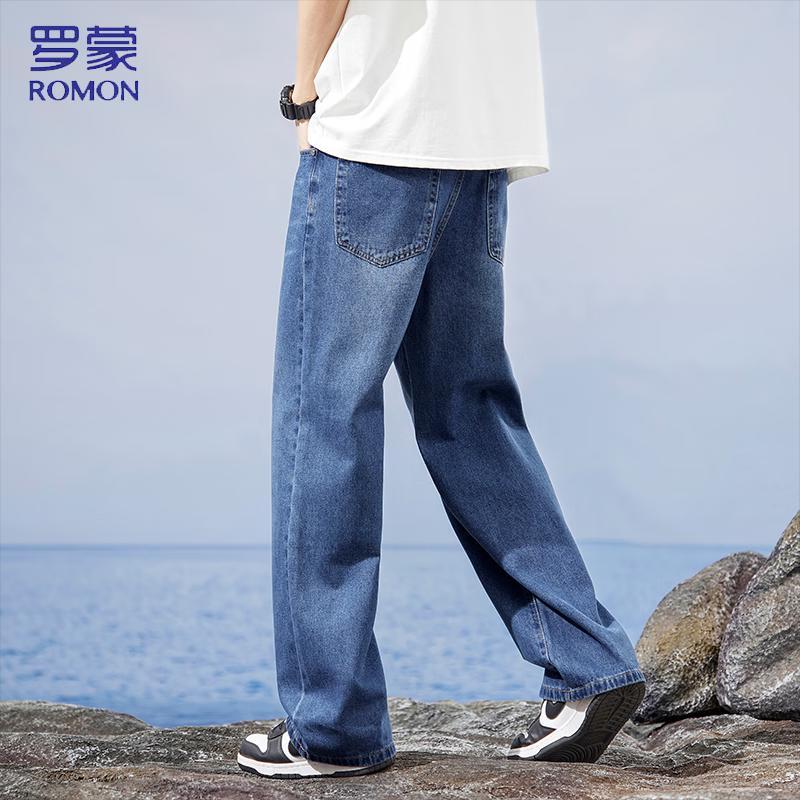 Romens Men s American Style Loose Wide-Leg Jeans 36