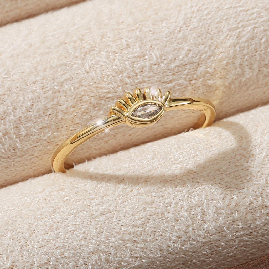 Golden Copper Marquise Cut Synthetic Zircon Ring Minimalist Stackable Band for Women
