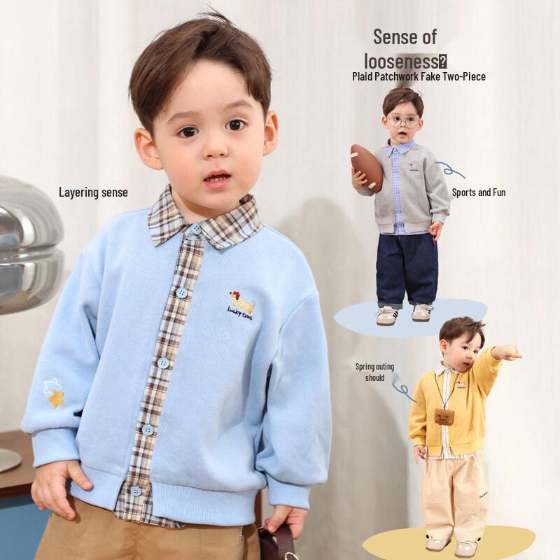 LUSON Baby Boys  Plaid Faux Two-Piece Spring Jacket 120