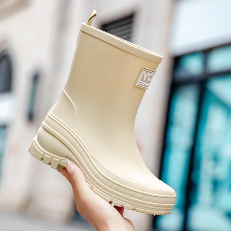 Fashionable Outdoor Wearable Simple Women's Rain Boots Mid-tube Water Shoes Adult Rain Boots Waterproof Non-slip Thick-soled Water Shoes